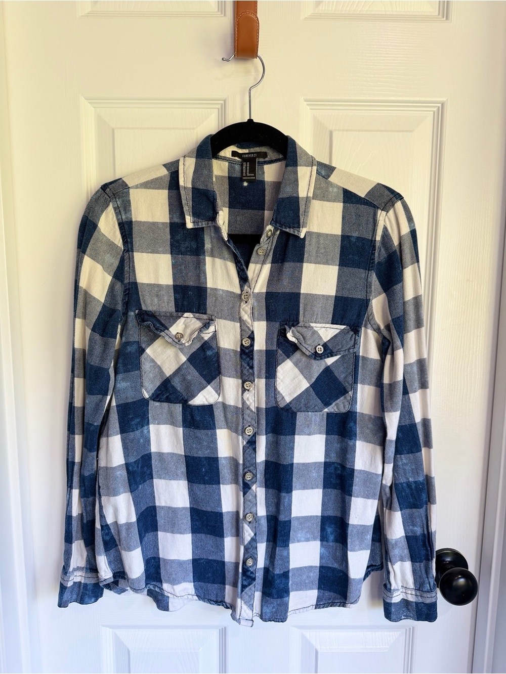 Forever 21 Blue and White Buffalo Plaid Shirt Jacket